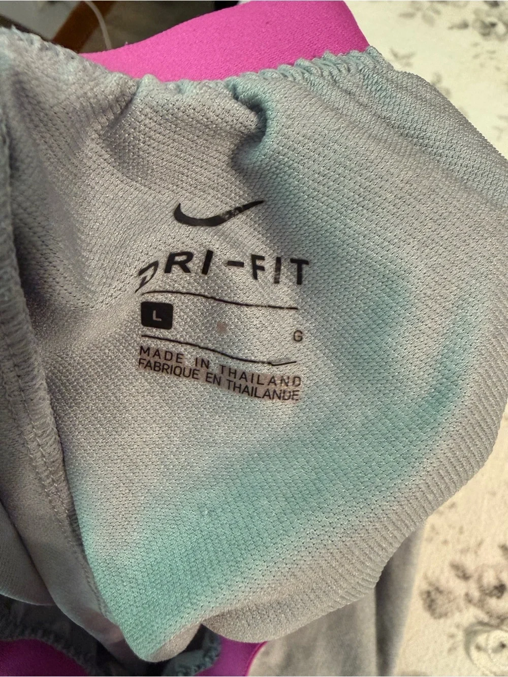 Nike Gray Athletic Shorts with Pink Waistband and Swoosh
